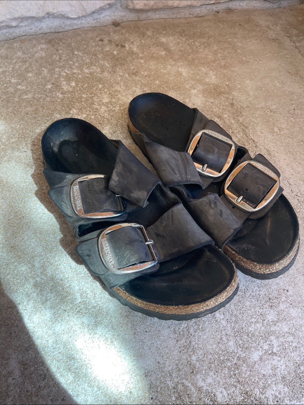 Birkenstock Black Leather Two-Buckle Cork Sandals